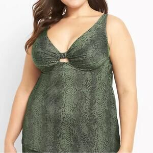 Swim by Cacique Relaxed Underwire Swim Tankini Top green python print 40ddd